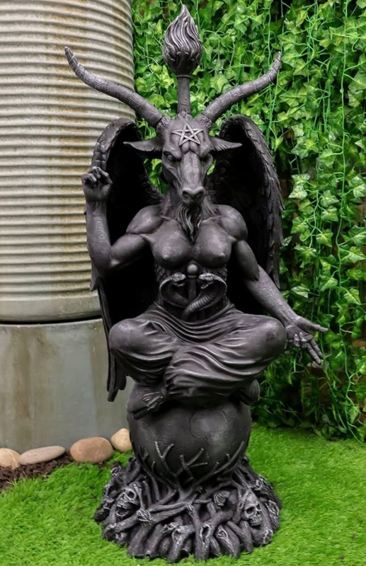 Statue Baphomet Winged Figure Faux Stone Finish Gothic Occult Decor