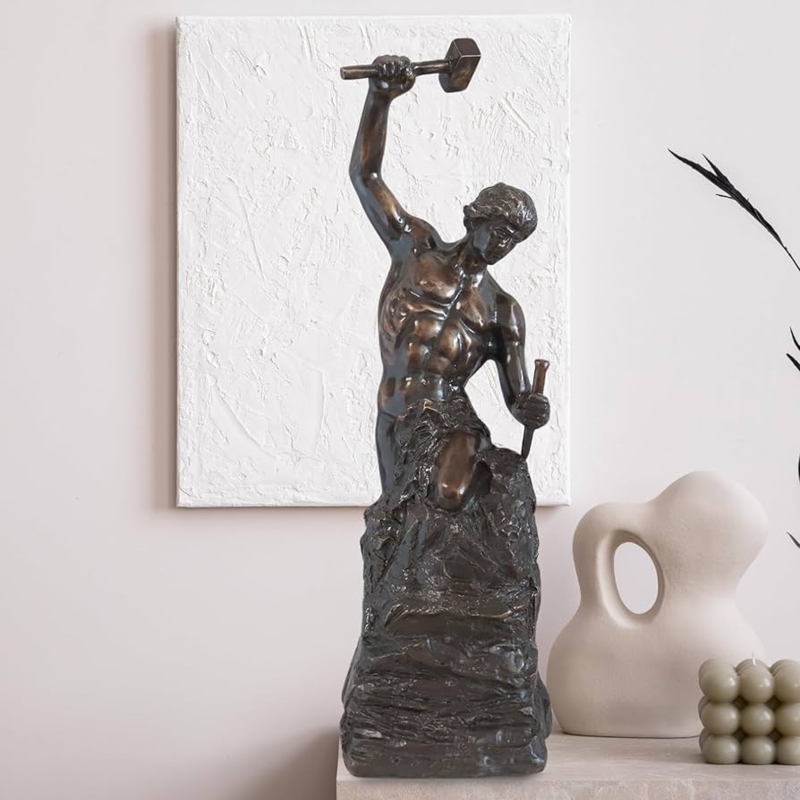 Statue Bronze Self Made Man Motif Muscular Sculpture Antique Finish