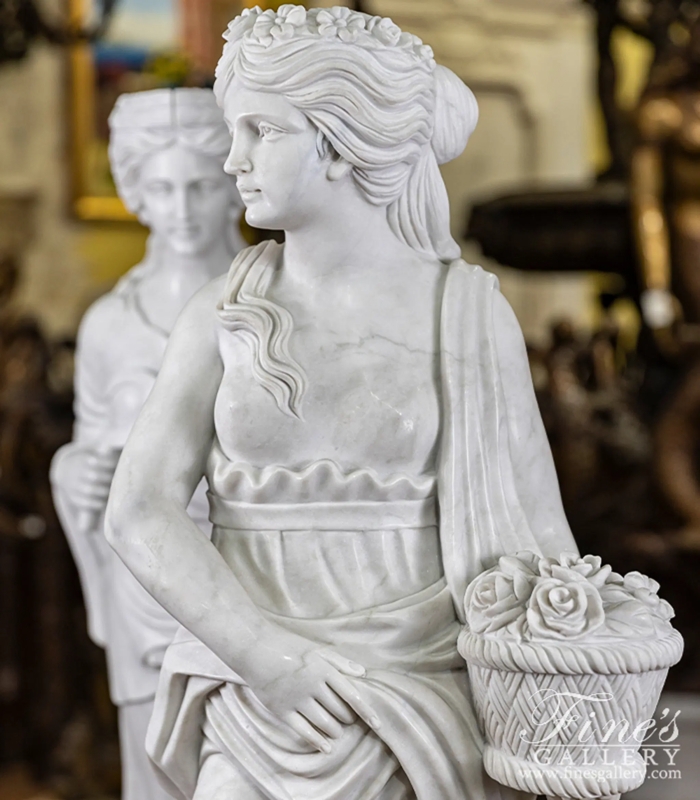 Statue Classical Garden Pair with Marble Veining and Carved Details