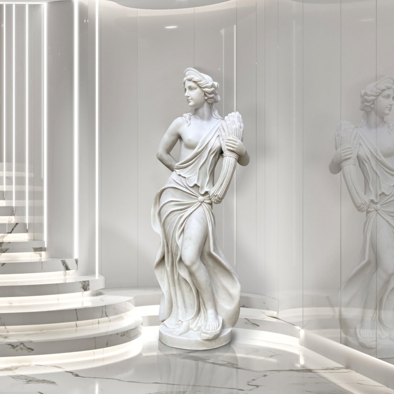 Statue Classical Marble Goddess with Intricate Drapery Detail