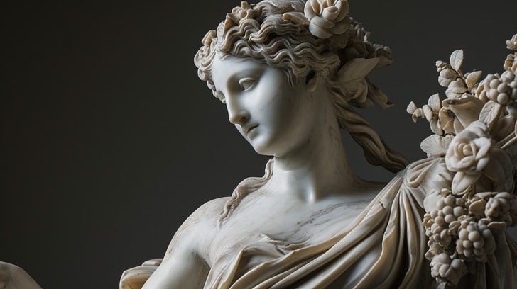 Statue Detailed White Stone Bust with Intricate Carving