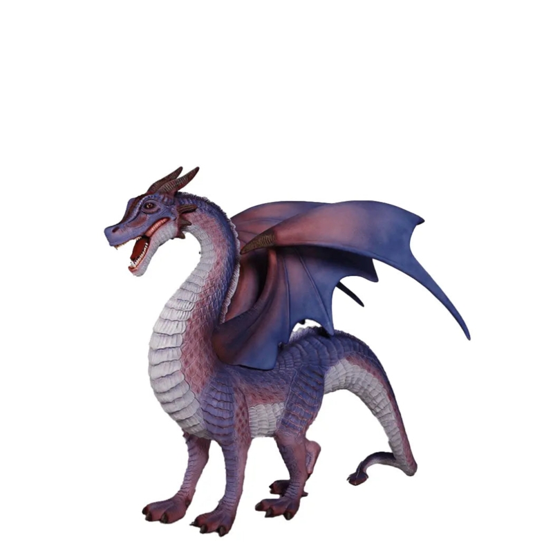 Statue Dragon Standing Pose Spread Wings Gold Accents Fantasy