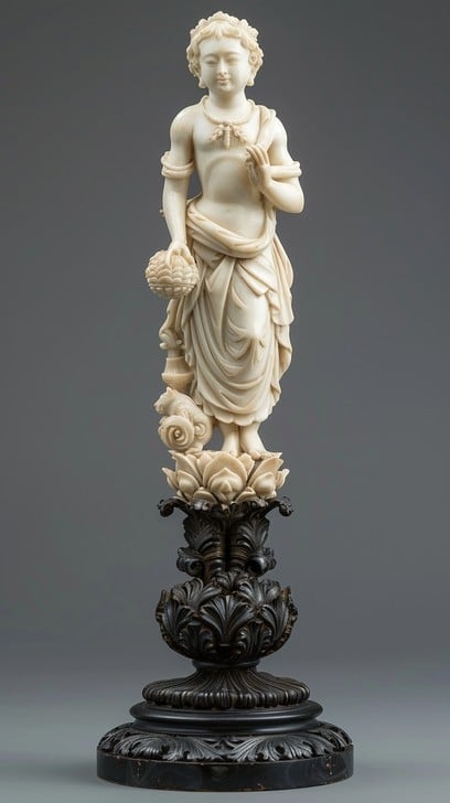 Statue Elegant Ivory Figurative Décor, Classical Draped Fabric Detail