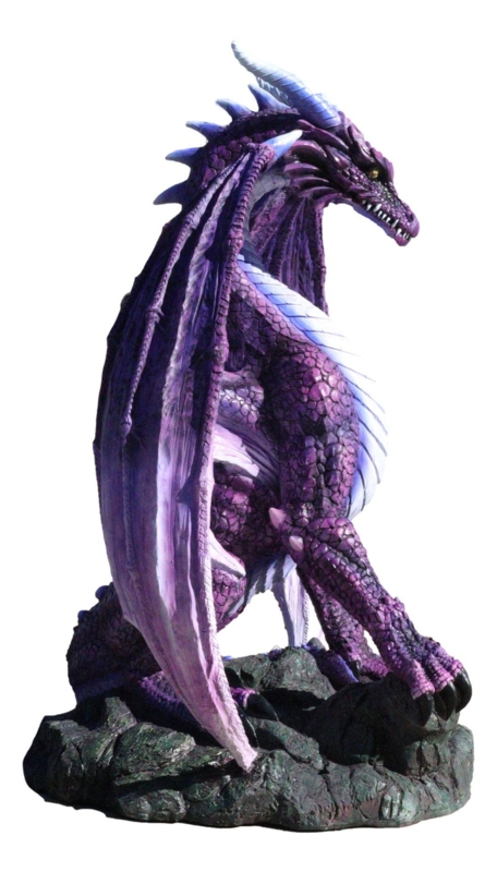 Statue Giant Dragon Curled Resting Pose Metallic Silver Accents