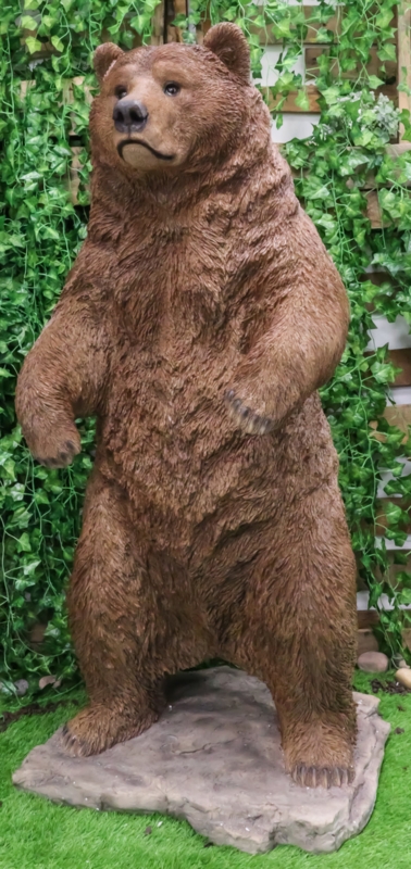 Statue, Giant Size Standing Grizzly, Highly Detailed Fur, Circular Base