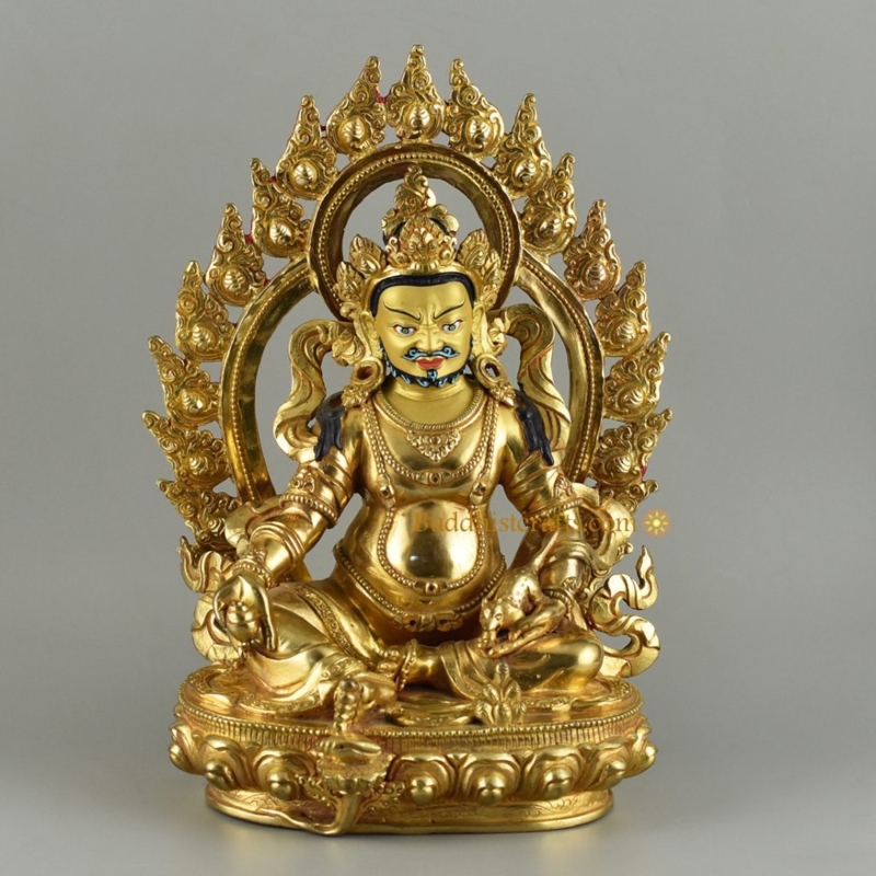 Statue Jambhala Figure Lotus Base Tibetan Deity for Altar