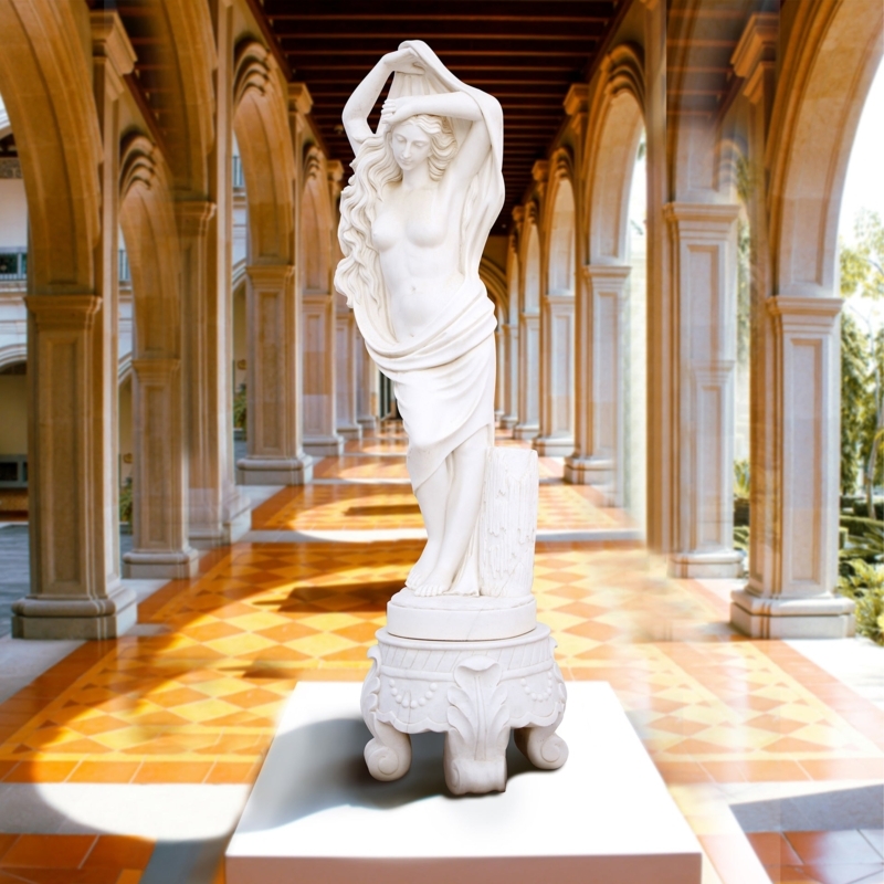 Statue Life Size Dancing Lady in Flowing Drapery on Tiered Base
