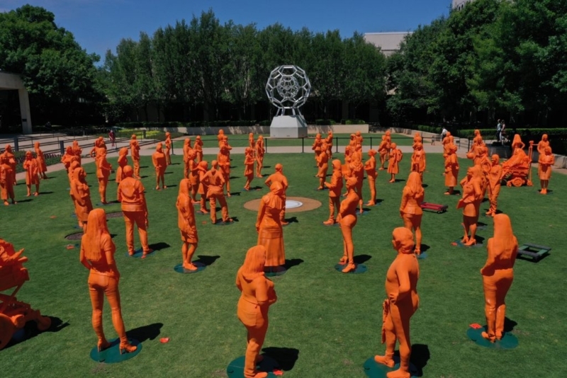 Statue Life Sized Figures Monochromatic Matte Formal Garden Setting