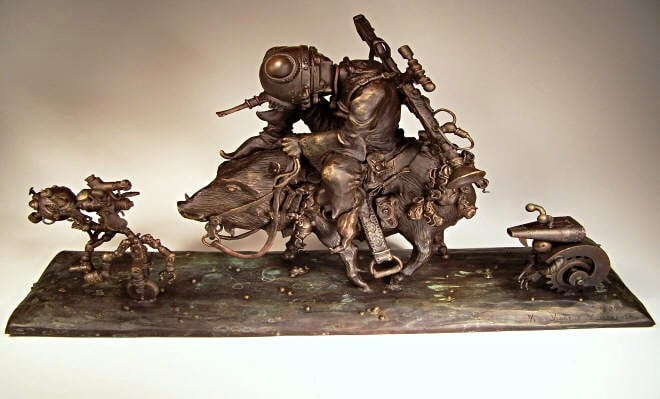 Statue Mechanical Arm Burnished Bronze Finish Flowing Robes Sci-Fi