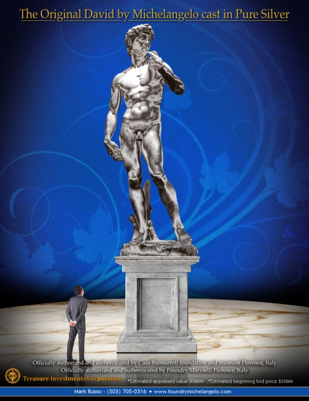 Statue Monumental Classical Figure David on Gallery Pedestal Base