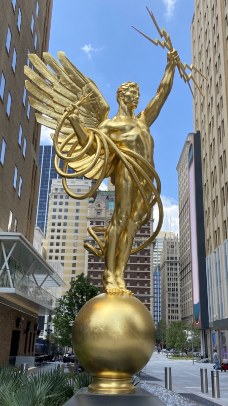 Statue of Gilded Winged Figure on Globe Base Monumental Decor