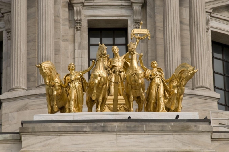 Statue of Monumental Gold Leaf Quadriga Chariot and Horses