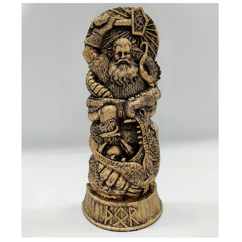 Statue on Knotwork Throne, Weathered Bronze Viking Desk Accessory