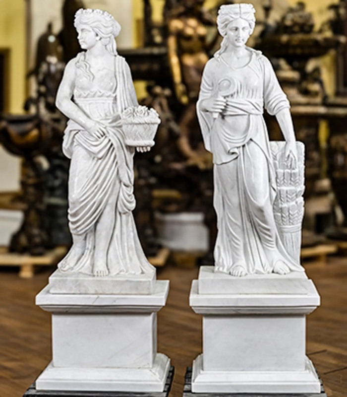Statue Pair Classical Greek Goddesses with Matching Pedestals