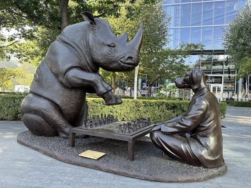 Statue: Rhino Chess Sculpture, Whimsical Outdoor Animal Sculpture