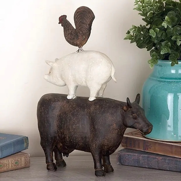 Statue Stacked Farm Animals Heavily Distressed Antique Style Statue