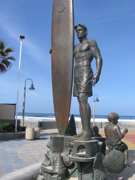 Statue Surfer Motif Bronze Finish Pedestal Base Bronze Surfer Beach