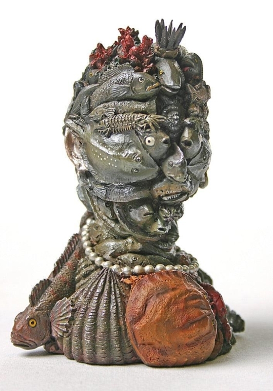 Statue Surrealist Marine Life Sculpture Human Profile Matte Finish