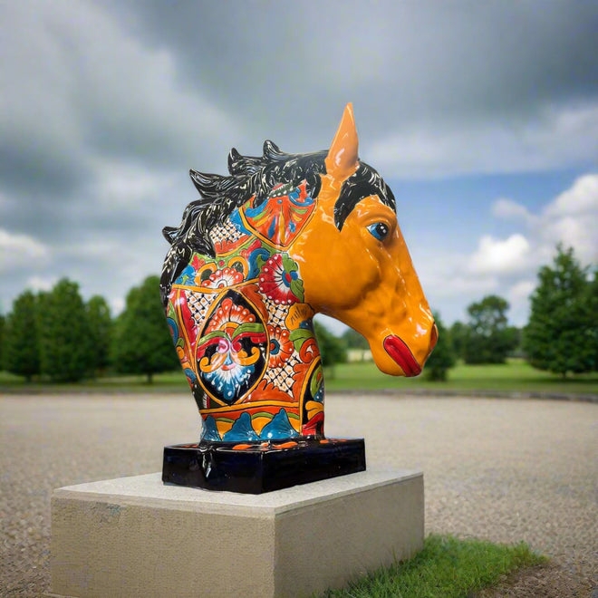 Statue Talavera Horse Head Equine Silhouette Large Scale Ceramic