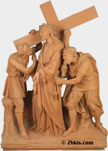 Statue, Three Figure Composition Classical Religious Figurine, Bronze.