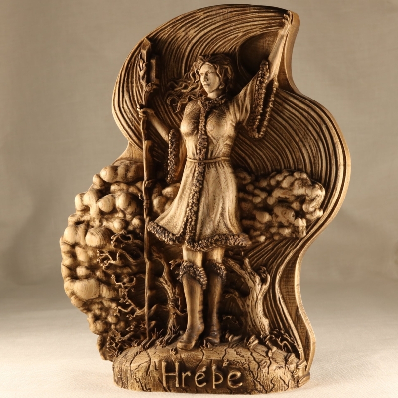 Statue with Chiseled Texture, Hand-Carved Look Wooden