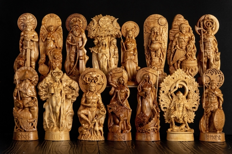 Statue with Elongated Silhouette, Earthy Wooden Deity Decor