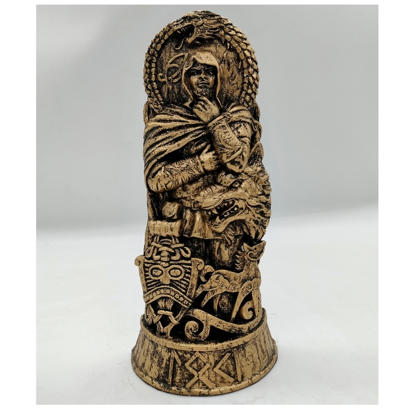 Statue with Horned Helmet, Folklore Viking Deity, Wood Like Resin
