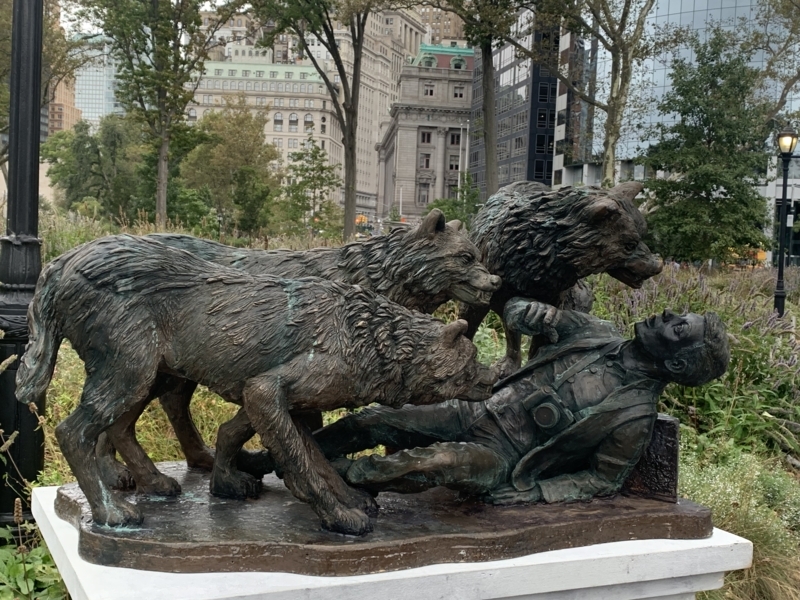 Statue Wolf Figure Patinated Tiered Pedestal Animal Sculpture Design