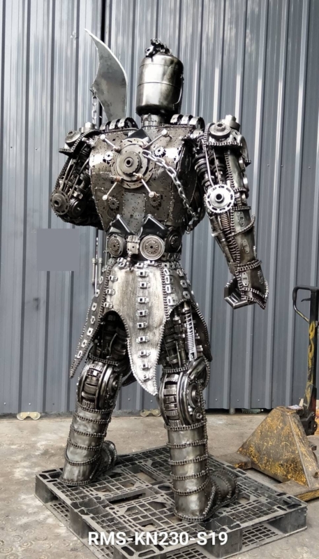 Steampunk Knight Sculpture Recycled Metal Gear Detail
