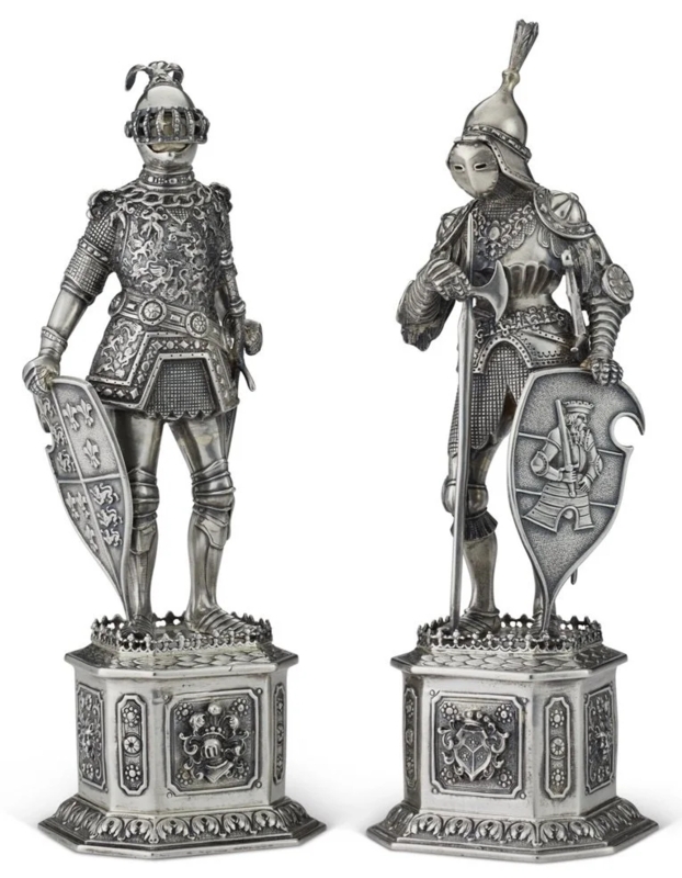 Sterling Silver Knight Sculptures Pair in Intricate Plate Armor