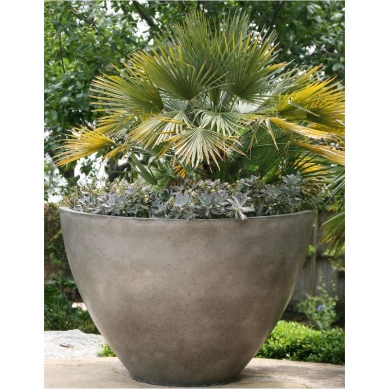 Stone Planter Asymmetrical Wave Rim Charcoal Rough Texture Patio