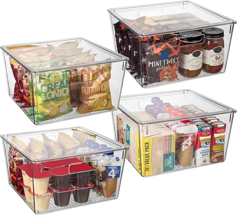 Storage Bins with Stackable Lids for Organized Refrigerator Storage