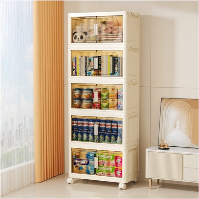 Storage Cabinet Folding Design Mobile White Pantry Storage