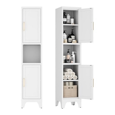 Storage Cabinet White Metal Mesh Doors with Tapered Legs