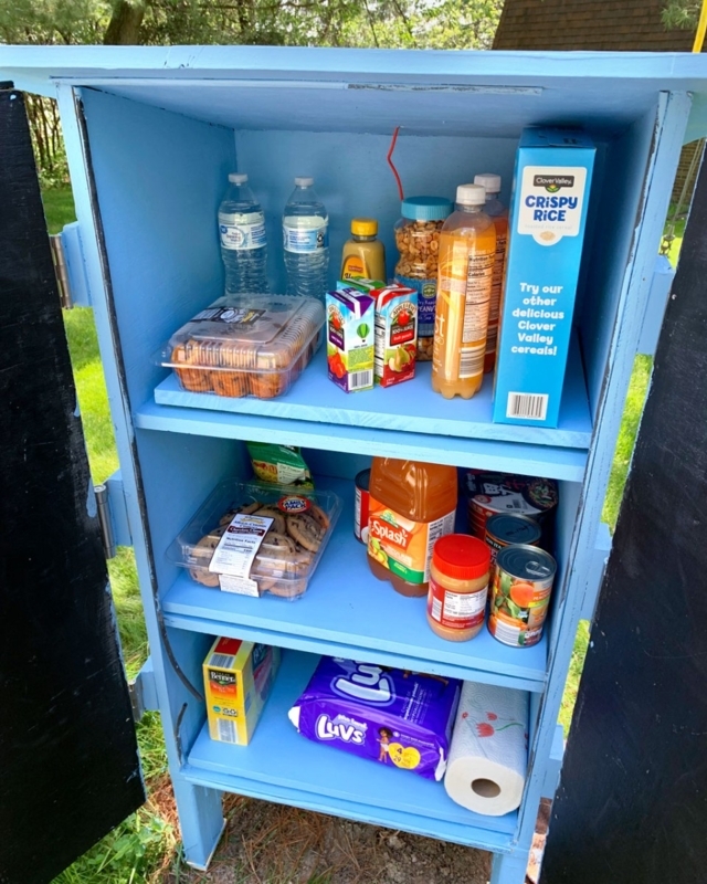 Storage Cabinet with Slanted Roof, Outdoor Blonde Wood Finish