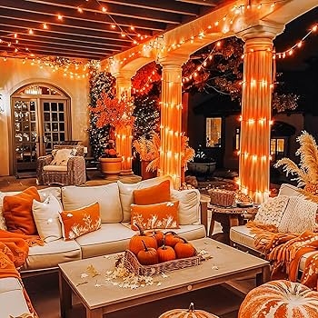 String Lights with Orange Glow and High Bulb Count