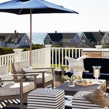 Striped Pattern Cube Ottoman With Nautical Style Outdoor Ottomans