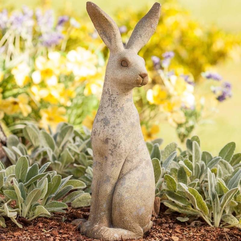 Stylized Bronze Bunny Sculpture Elongated Ears Garden Decor