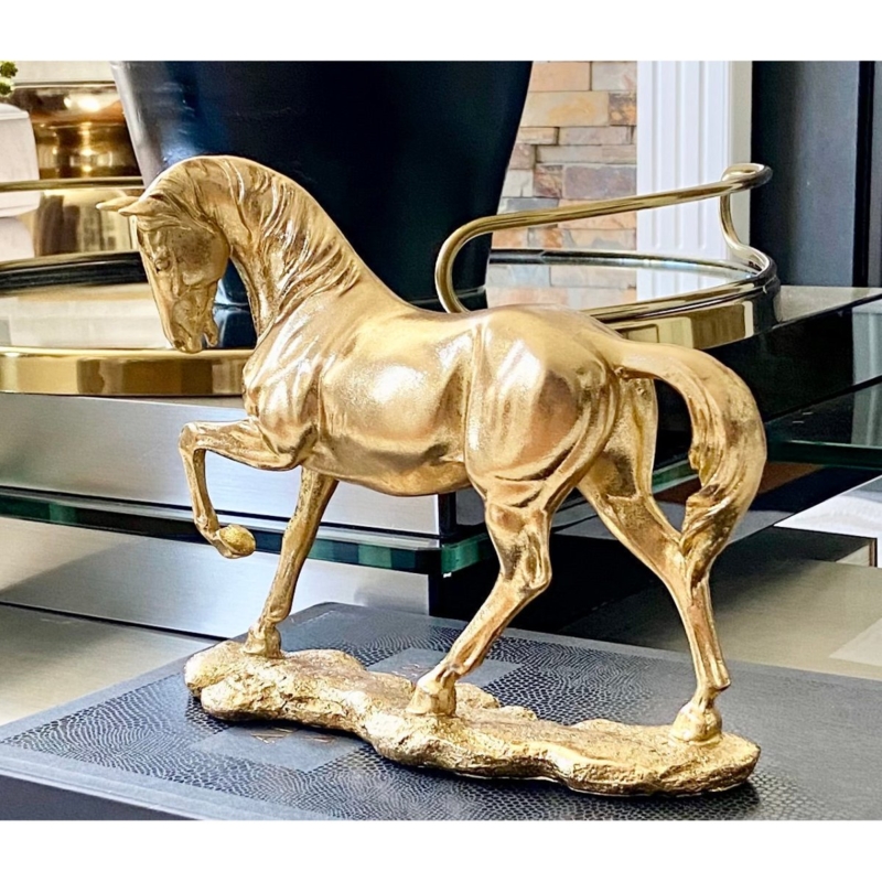 Stylized Horse Figurine with High-Shine Polished Rearing Form
