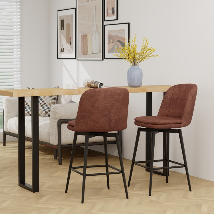Swivel Bar Stool set with padded leather-like seat, dark walnut. (67)