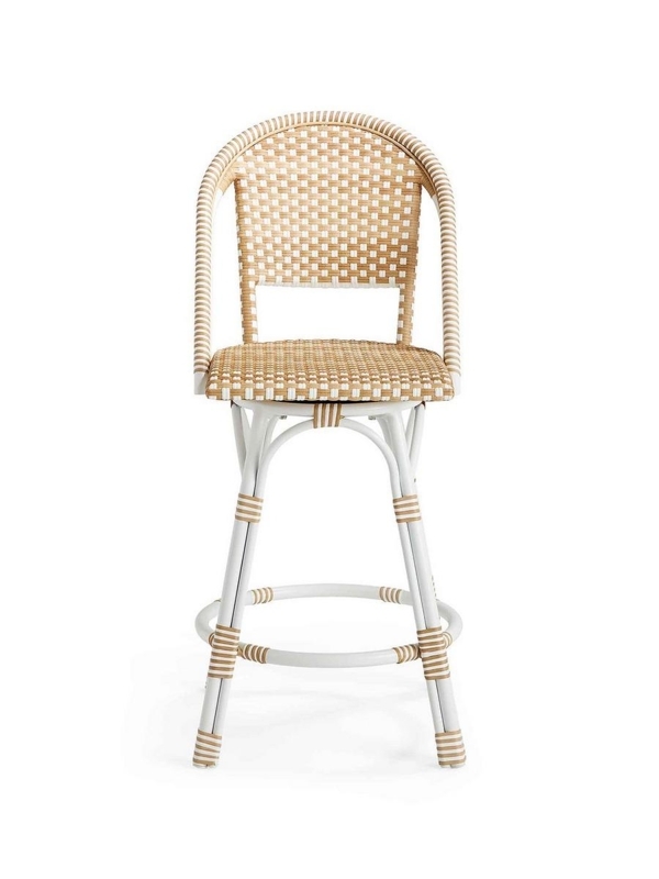 Swivel Counter Stool Woven Herringbone Seat Dark Wood Frame