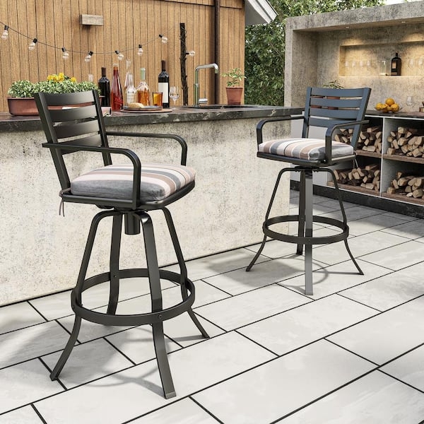 Swivel Outdoor Bar Stool Scrollwork Cast Metal Mediterranean Patio Set