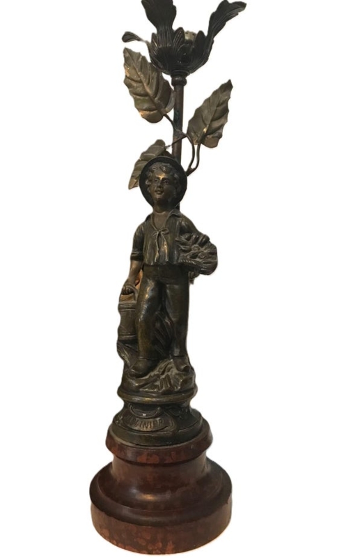 Table Lamp Base Antique Bronze Jardinier Boy Figural Sculpture