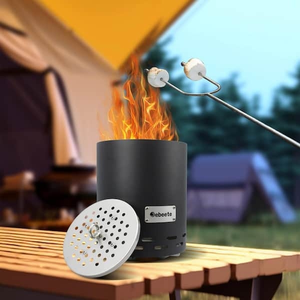 Tabletop Fire Pit Smokeless Perforated Base Matte Black Metal