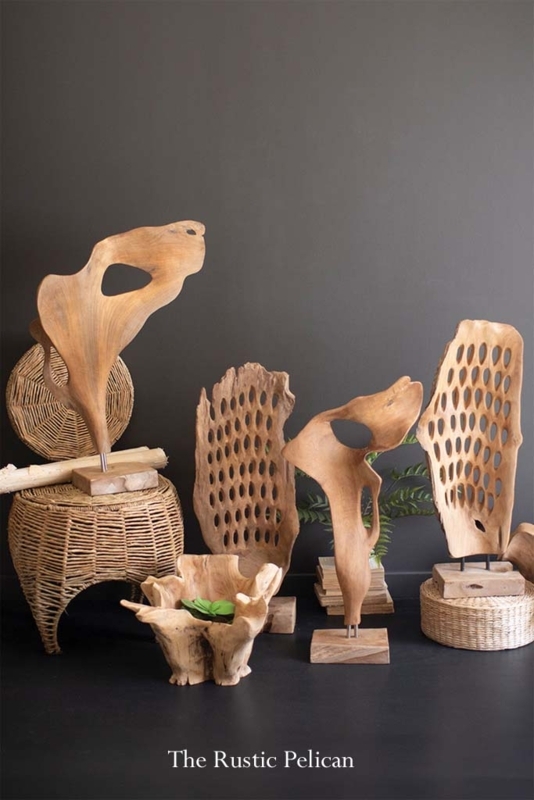 Tabletop Sculpture: Carved Wood Interlocking Link, Modern Rustic Decor