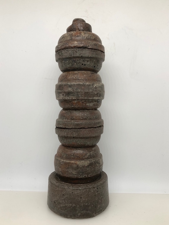 Tabletop Sculpture Interlocking Geometric Form Concrete Like Gray