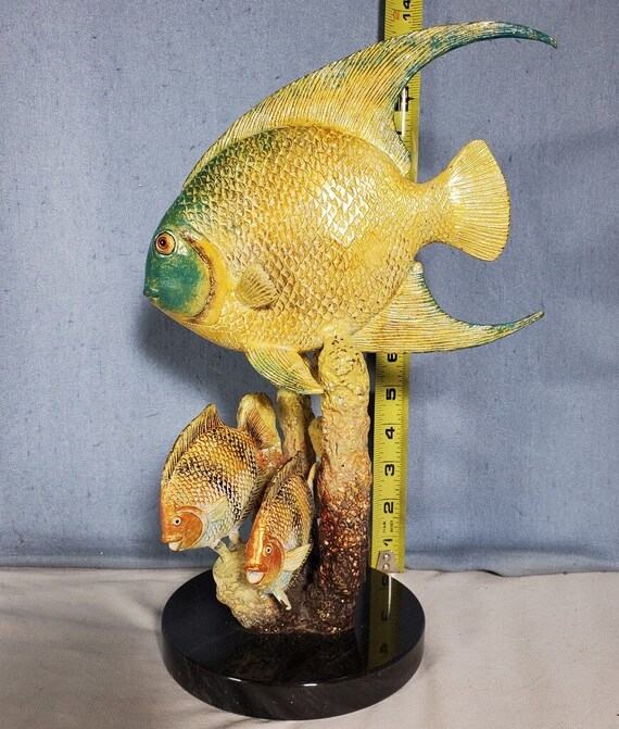 Tabletop Sculpture Metal Enamel Fish Motif Bronze Coral Base