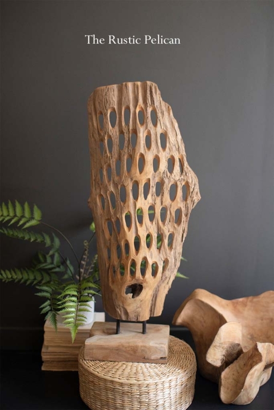 Tabletop Sculpture Set: Hand Carved Organic Forms, Modern Rustic Wood
