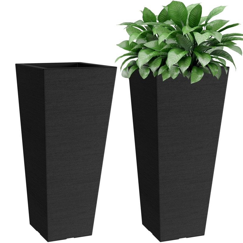 Tall Black Ribbed Rectangular Column Planter Deck Styling