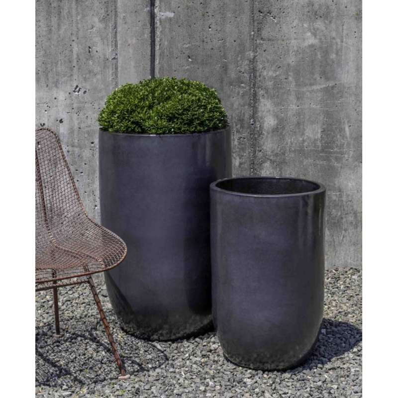 Tall Ceramic Planter with Oxidized Accents Metallic Gray Finish